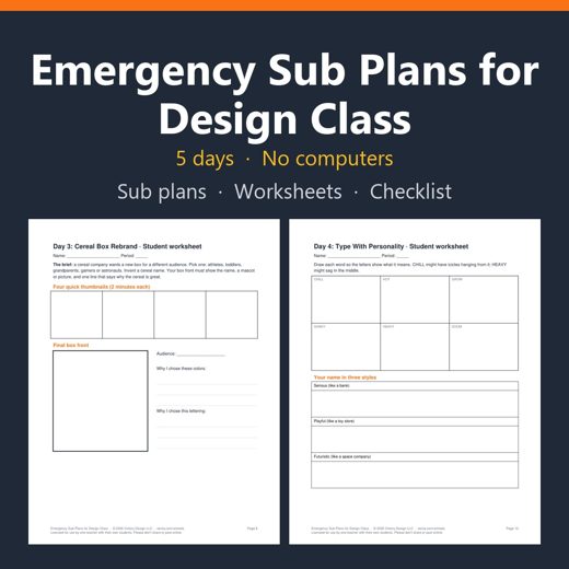 Cover of Emergency Sub Plans for Design Class