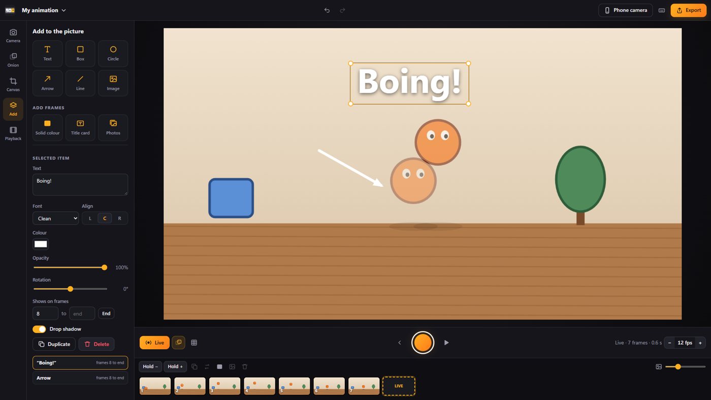 A Boing! title and an arrow placed over a clay ball scene